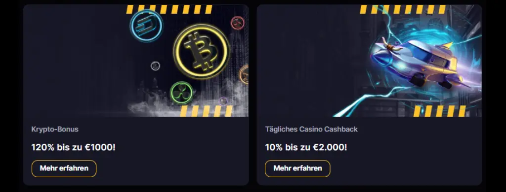 RoiBets Casino – 120% Krypto-Bonus bis €1.000 und tägliches 10% Cashback bis €2.000.
